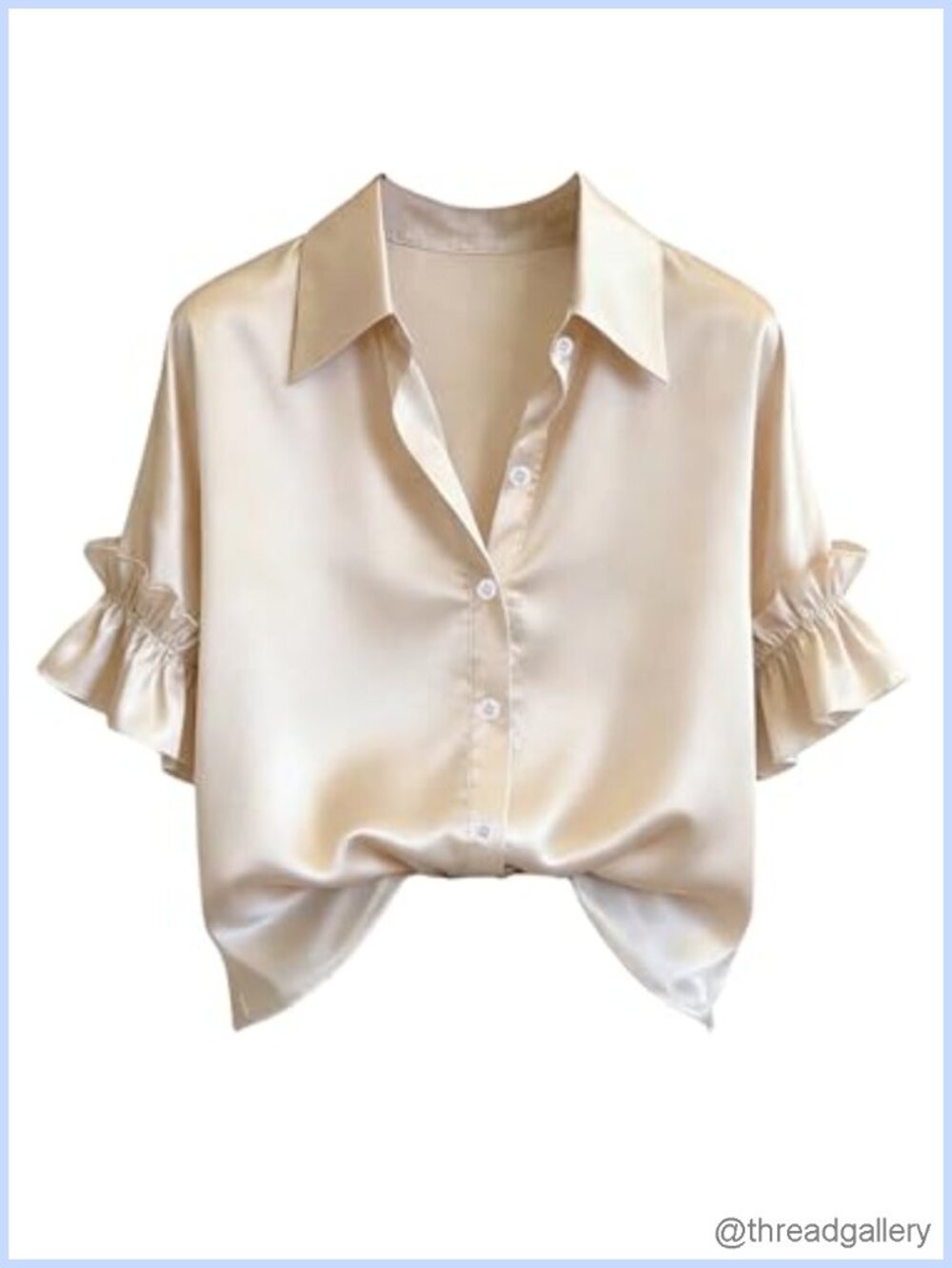 Satin Ruffle Button Down Blouse Collared Short Sleeve Work Top